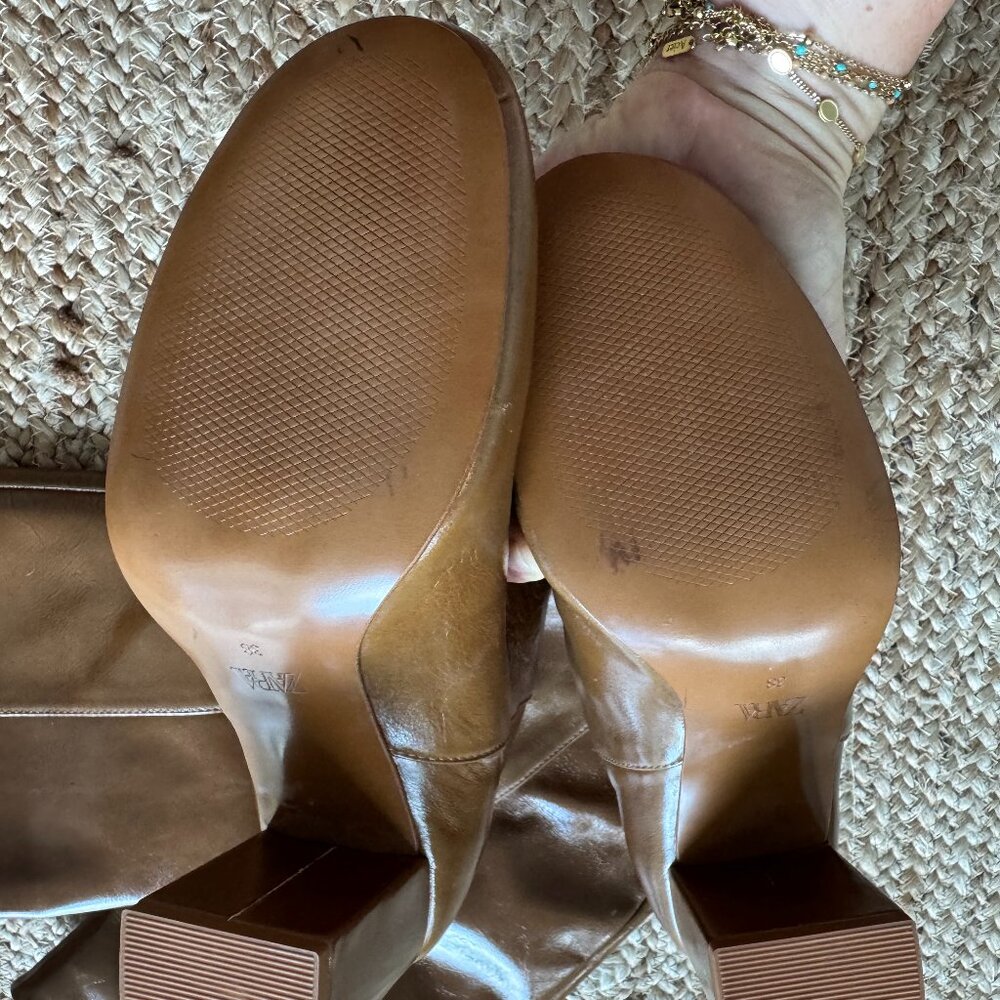 ZARA Heeled Leather Knee-High Boots – New w/ Tags – Size EU 38 / US 7.5 🤎 - Picture 8 of 14